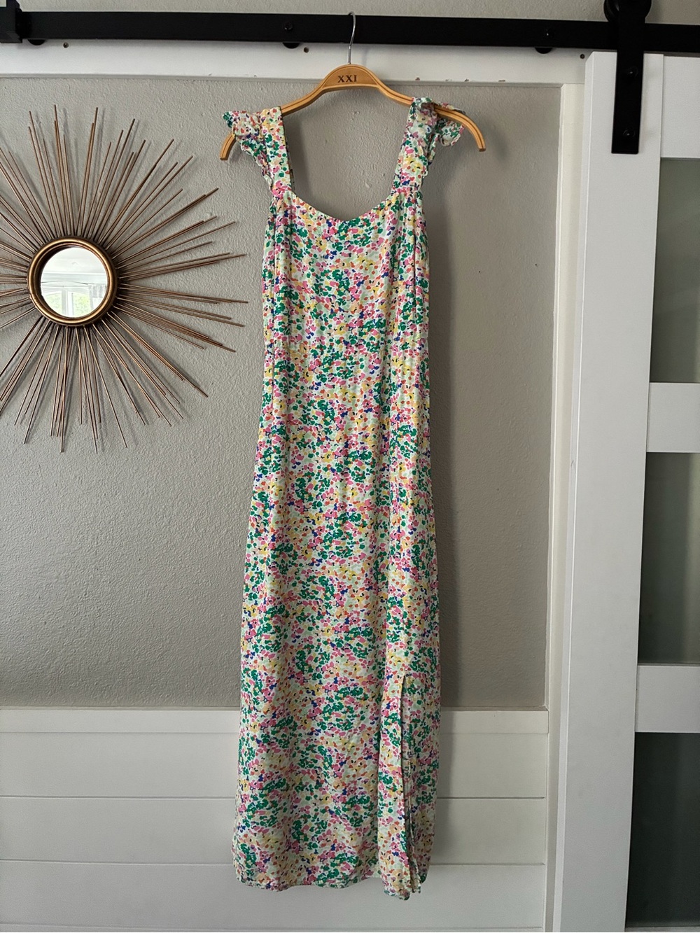 LOFT Multicolor Floral Print Dress in Cream, Green, Pink, Yellow & Blue